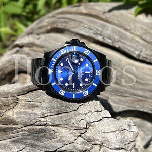 Black DIY Custom Made SUB MODS Watch NH35 Automatic Blue Dial Blue/White Insert